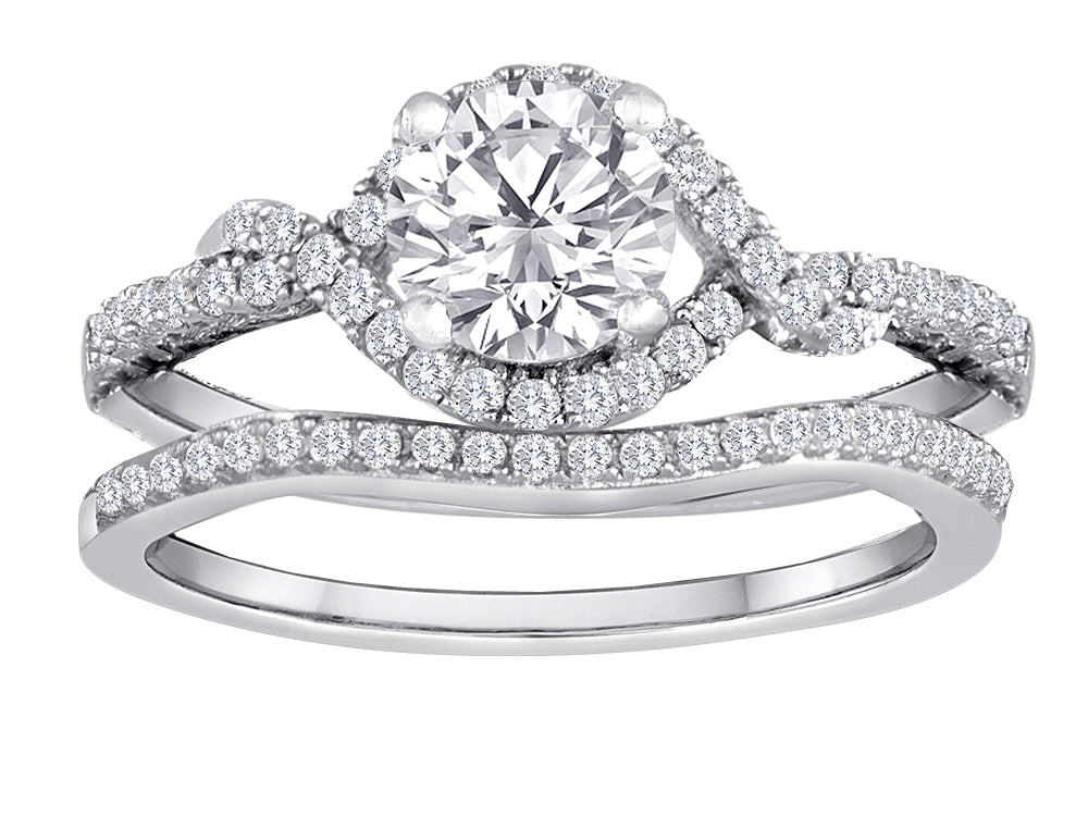 Star K Round White Topaz Halo Wedding Set