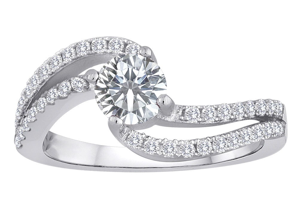 Star K Round White Topaz Bypass Wedding Ring
