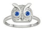 Star K Round Created Sapphire Good Luck Owl Ring
