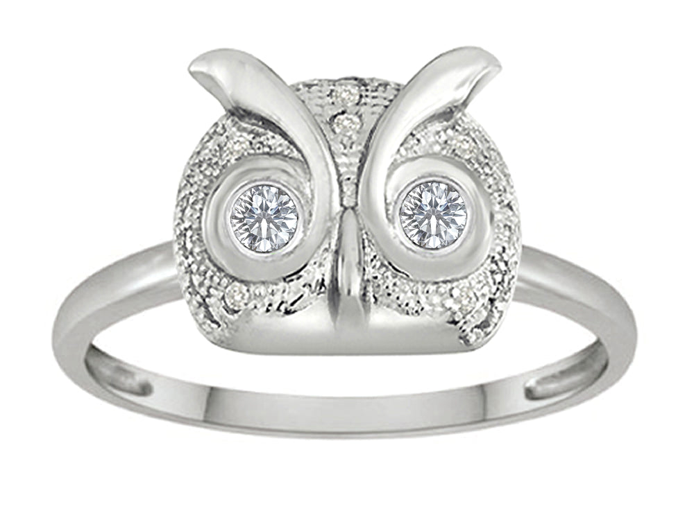 Star K™ Round White Topaz Good Luck Owl Ring