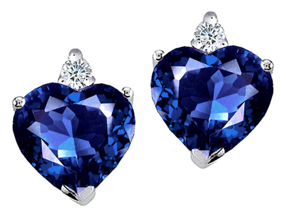 Tommaso Design™ Heart Shape Created Blue Sapphire Earrings Studs