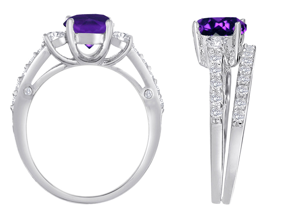 Star K Round Simulated Amethyst Wedding Set