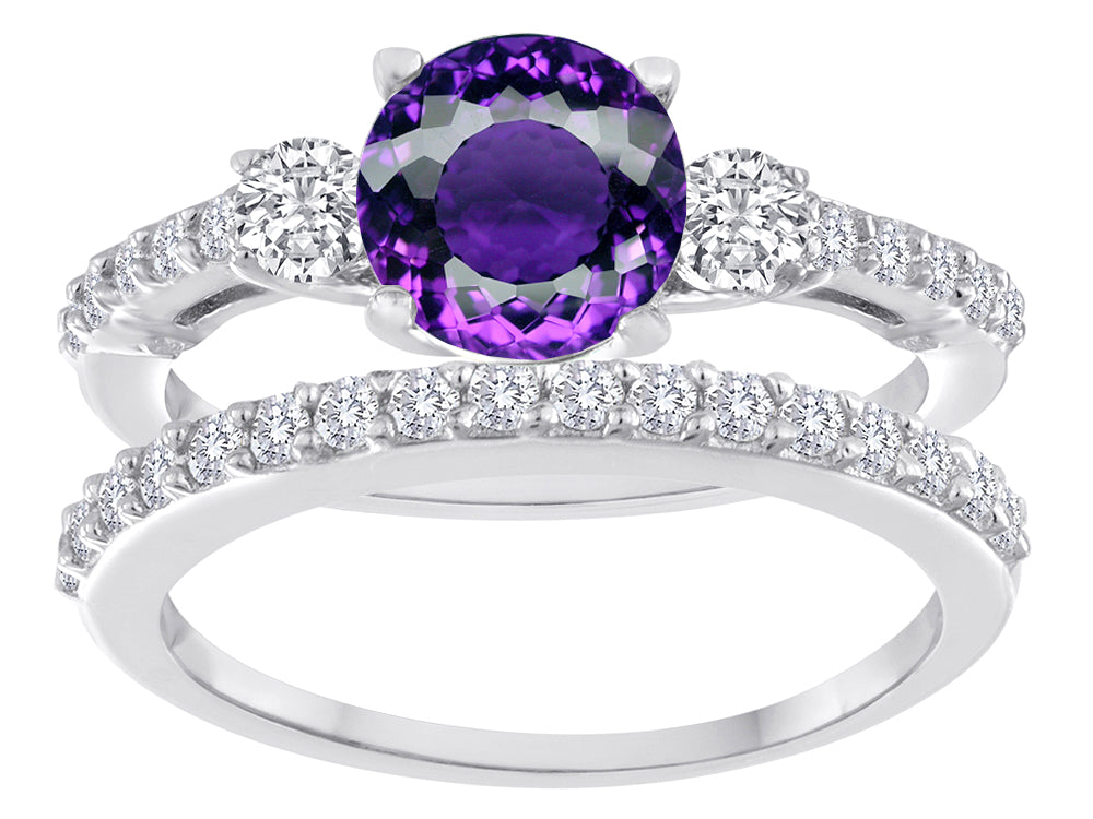 Star K Round Simulated Amethyst Wedding Set