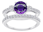 Star K Round Simulated Amethyst Wedding Set