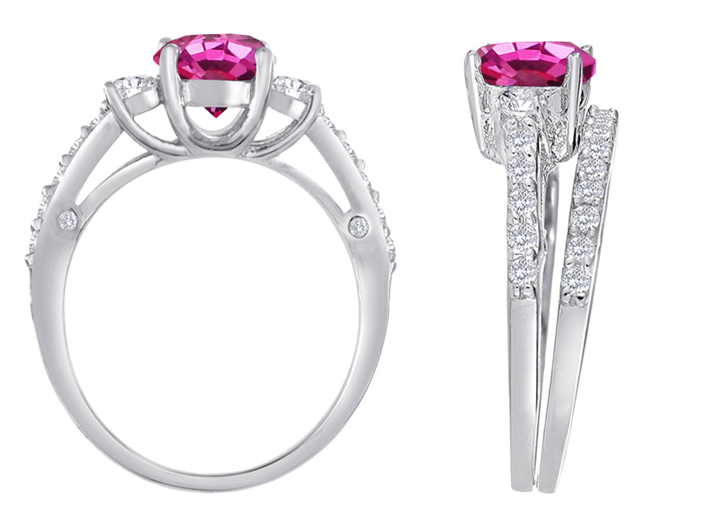 Star K Round Created Pink Sapphire Wedding Set