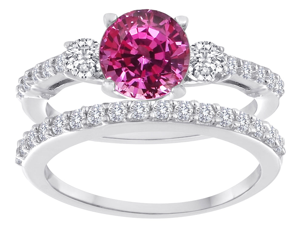 Star K Round Created Pink Sapphire Wedding Set
