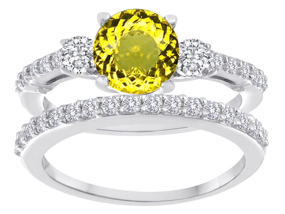 Star K Round Simulated Citrine Wedding Set