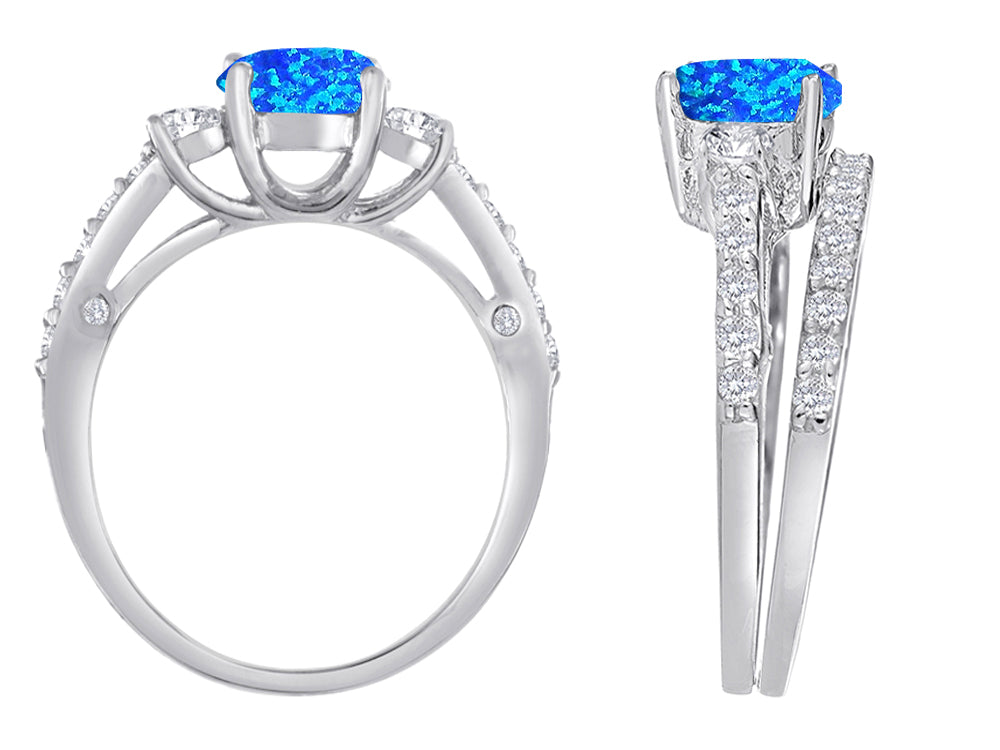 Star K Round Simulated Blue Opal Wedding Set