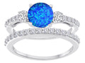 Star K Round Simulated Blue Opal Wedding Set