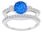 Star K Round Simulated Blue Opal Wedding Set
