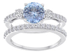 Star K Round Simulated Aquamarine Wedding Set