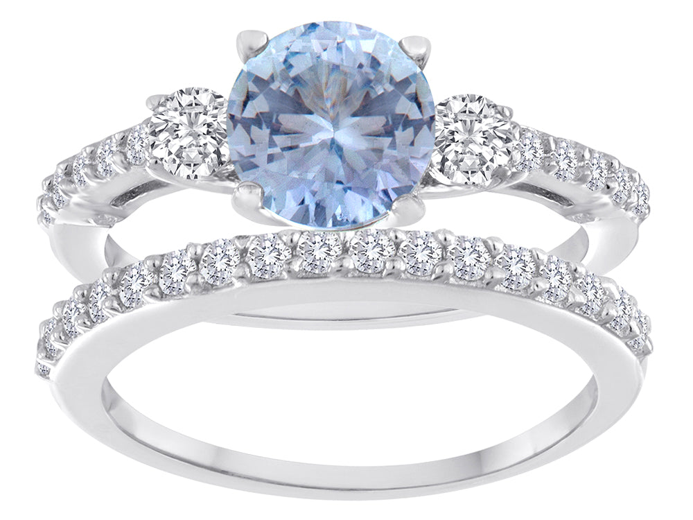 Star K Round Simulated Aquamarine Wedding Set