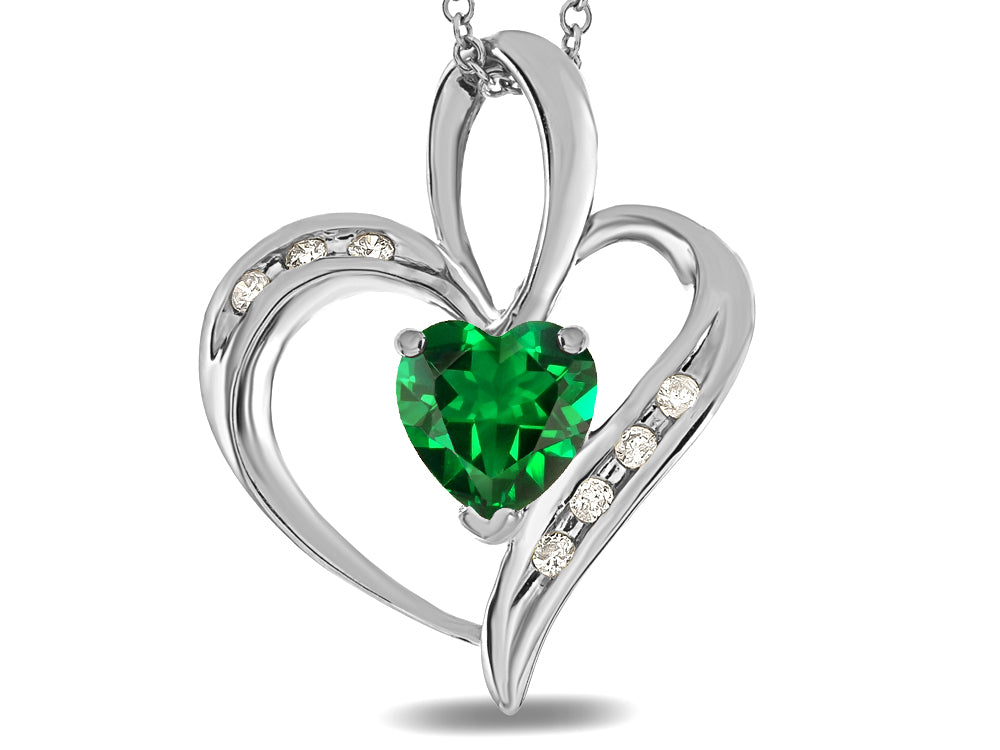 Star K™ Heart Shape 6mm Simulated Emerald Pendant Necklace