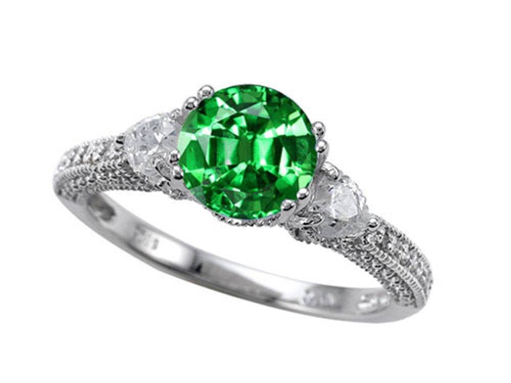 Star K 7mm Round Simulated Emerald Ring