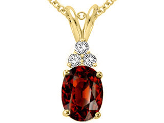 Tommaso Design™ Oval Genuine Garnet and Diamond Pendant Necklace