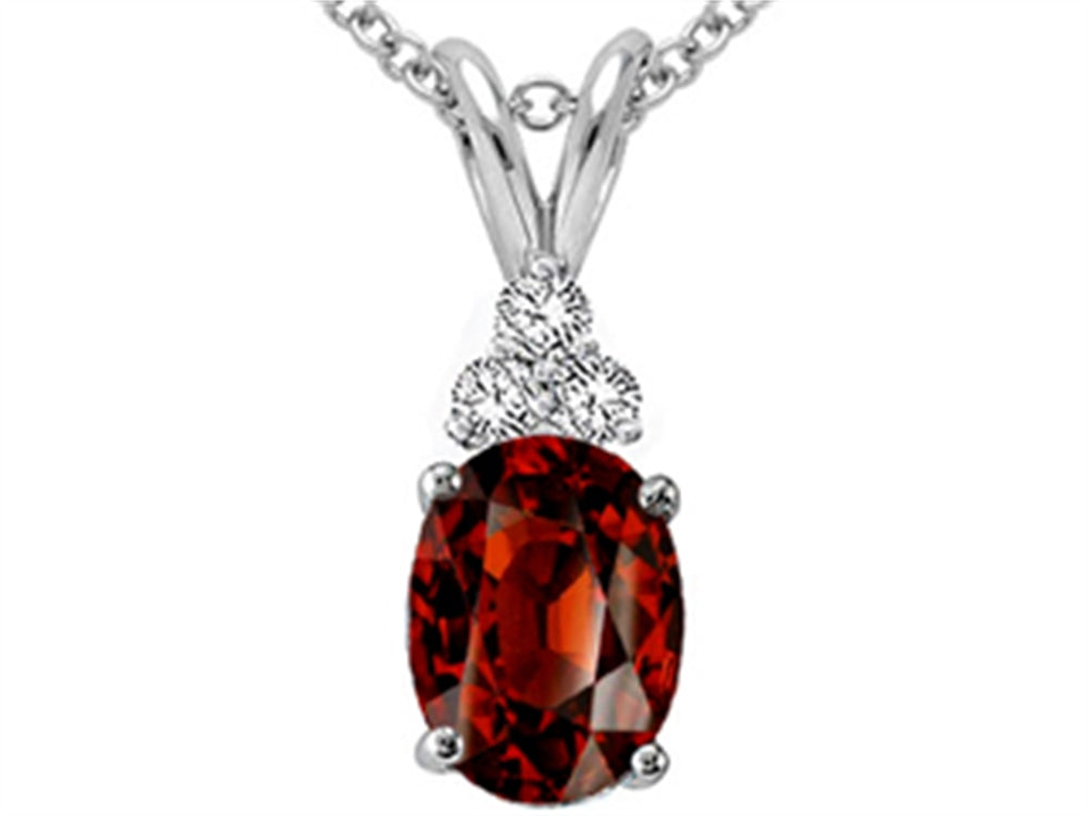 Tommaso Design™ Oval Genuine Garnet and Diamond Pendant Necklace