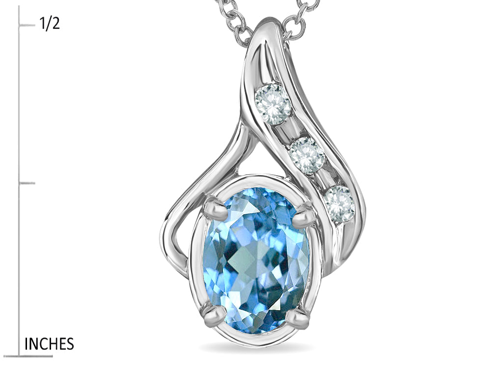 Star K™ Oval 7x5mm Genuine Blue Topaz Drop Pendant Necklace