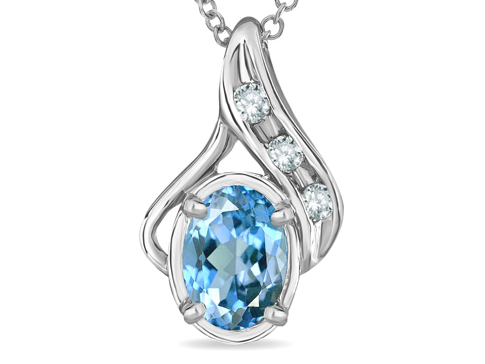 Star K™ Oval 7x5mm Genuine Blue Topaz Drop Pendant Necklace