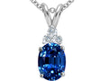 Tommaso Design™ Oval Created Blue Sapphire and Diamond Pendant Necklace