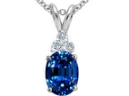 Tommaso Design™ Oval Created Blue Sapphire and Diamond Pendant Necklace
