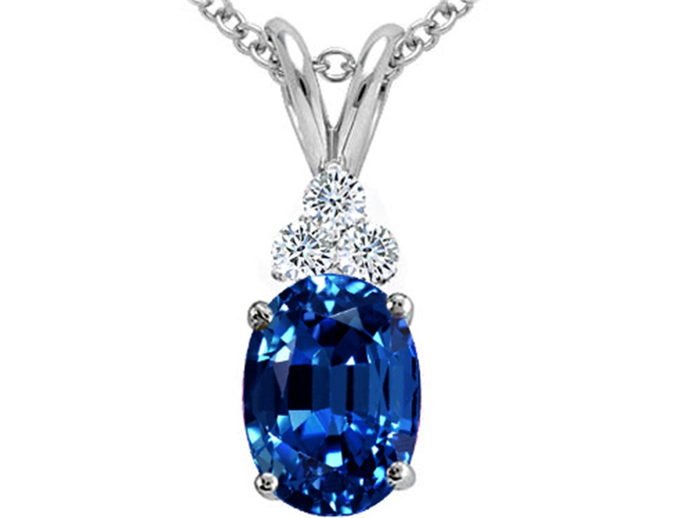 Tommaso Design™ Oval Created Blue Sapphire and Diamond Pendant Necklace