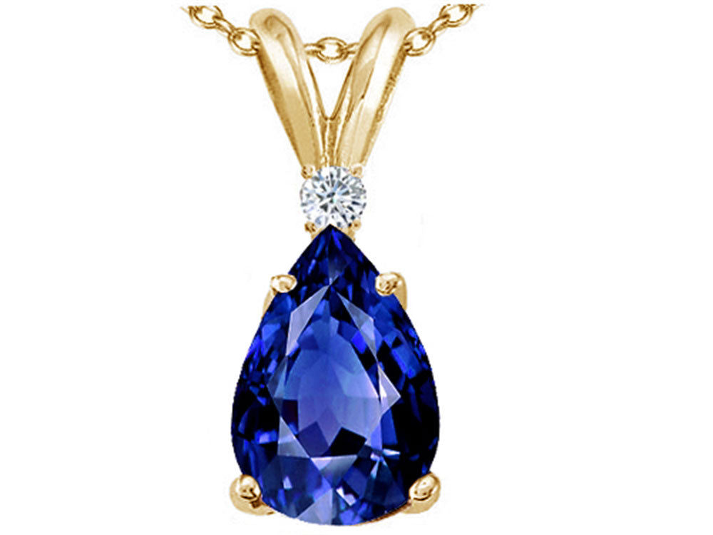 Tommaso Design™ Pear Shape 8x6mm Created Blue Sapphire Pendant Necklace