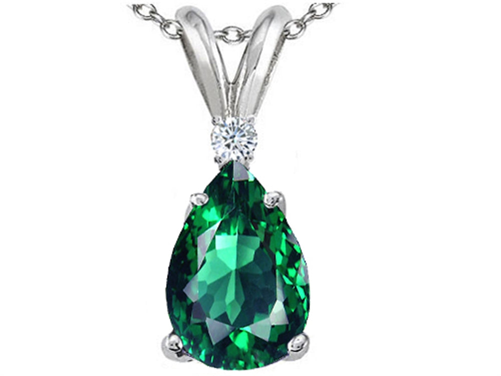 Tommaso Design™ Pear Shape 8x6mm Simulated Emerald Pendant Necklace