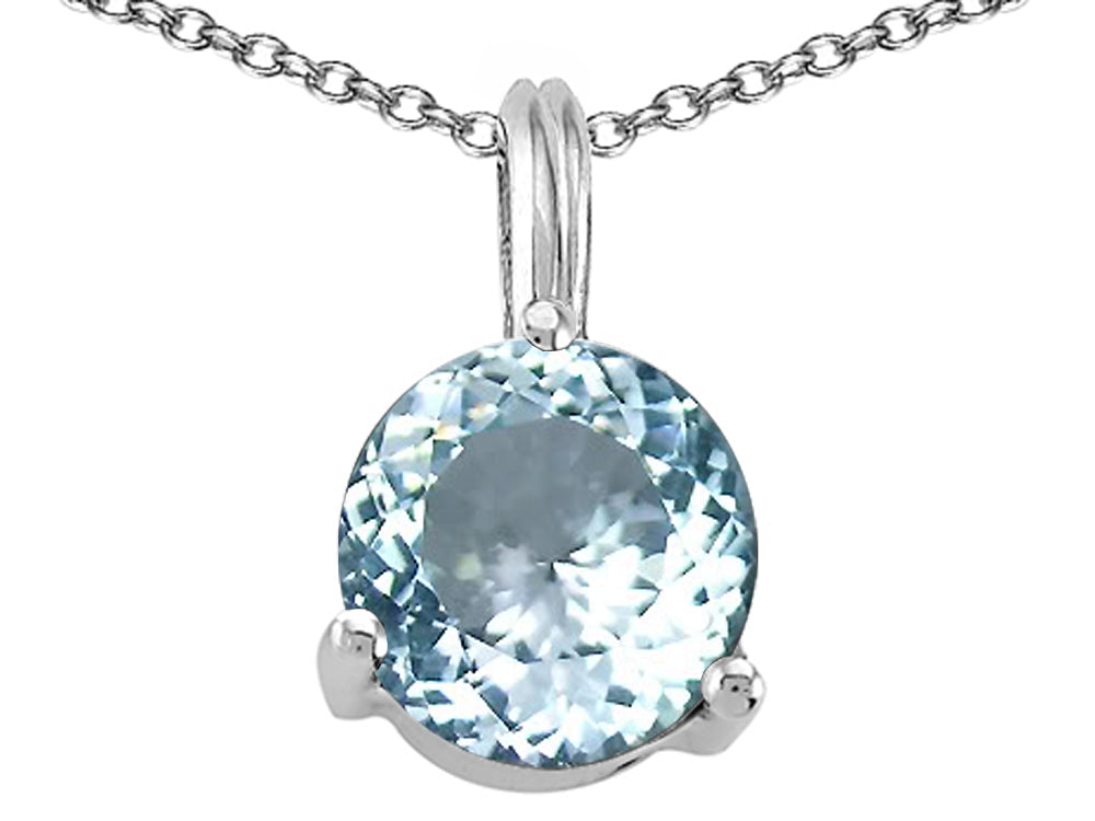Tommaso Design™ Round 7mm Genuine Aquamarine Pendant Necklace