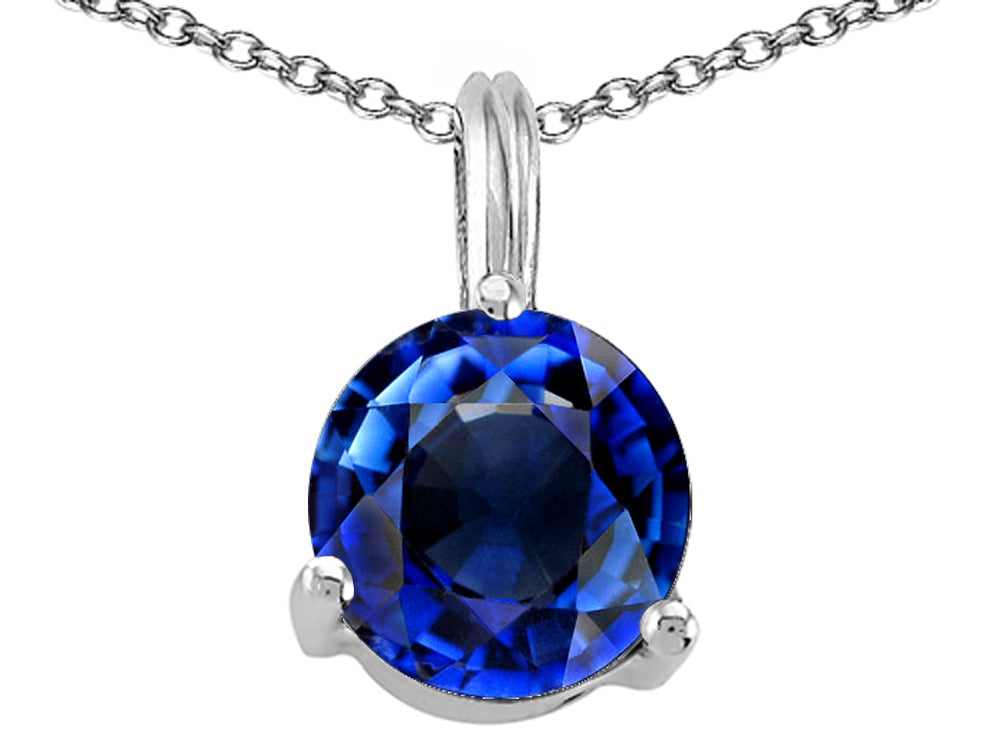 Tommaso Design™ Round 7mm Created Blue Sapphire Pendant Necklace