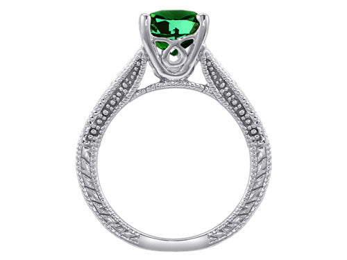 Star K Solitaire Ring with Heart Shape Simulated Emerald