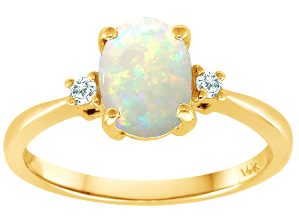 Tommaso Design 8x6mm Oval Genuine Opal 3 stones Engagement Ring