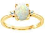 Tommaso Design 8x6mm Oval Genuine Opal 3 stones Engagement Ring