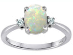 Tommaso Design 8x6mm Oval Genuine Opal 3 stones Engagement Ring