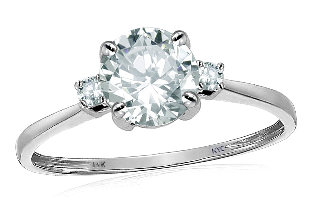 Original Star K 7mm Round Genuine White Topaz Classic 3 stones Engagement Ring