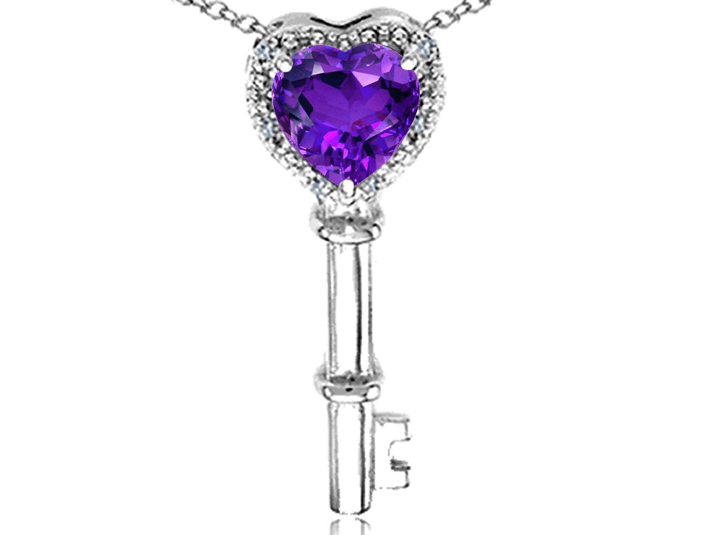 Tommaso Design™ Key to My Heart Pendant Necklace with Genuine Amethyst and Diamonds