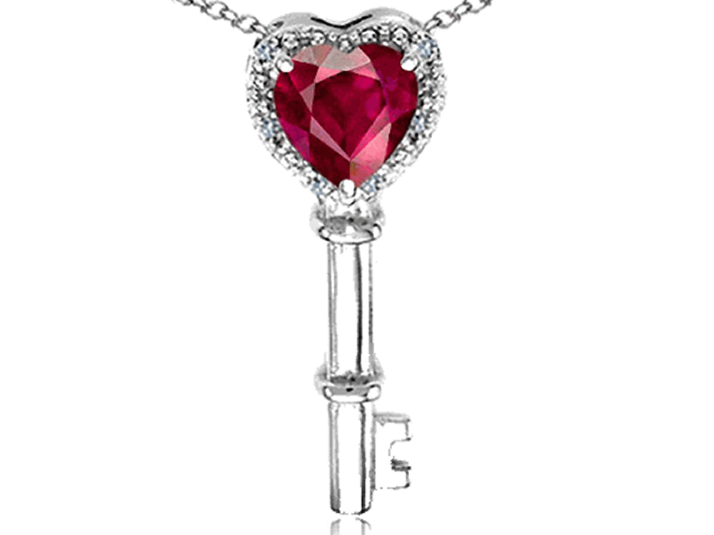 Tommaso Design™ Key to My Heart Pendant Necklace with Created Ruby