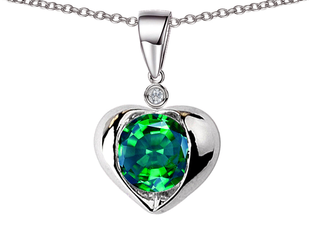 Star K™ Round 7mm Simulated Emerald Heart Pendant Necklace