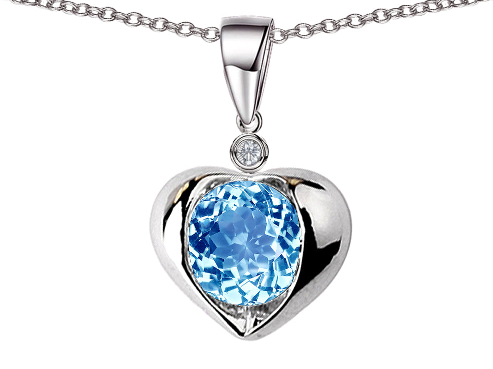Star K™ Round 7mm Simulated Blue Topaz Heart Pendant Necklace