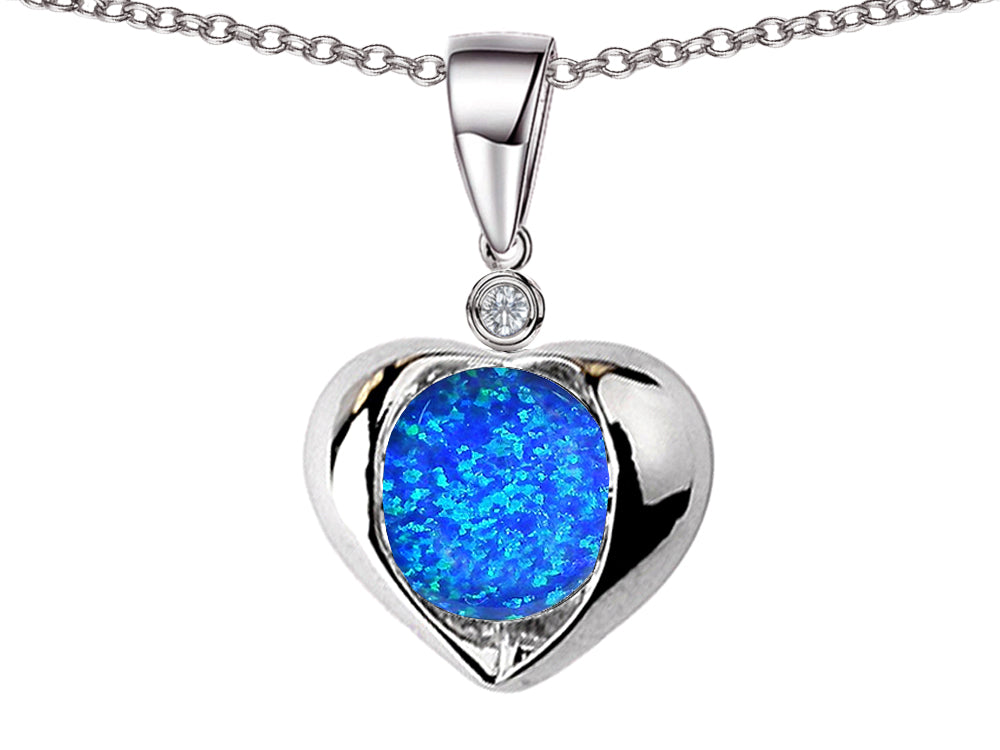 Star K™ Round 7mm Blue Created Opal Heart Pendant Necklace