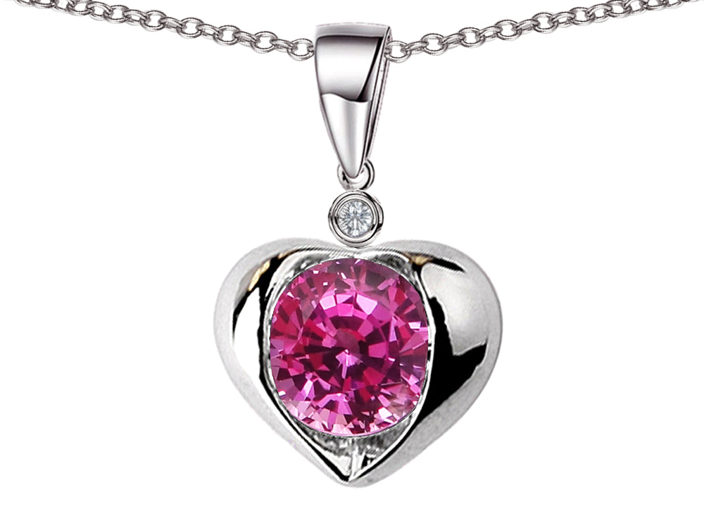 Star K™ Round 7mm Created Pink Sapphire Heart Pendant Necklace