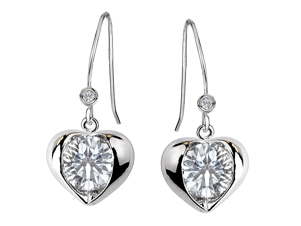 Star K™ Round 6mm White Topaz Heart Hook Earrings