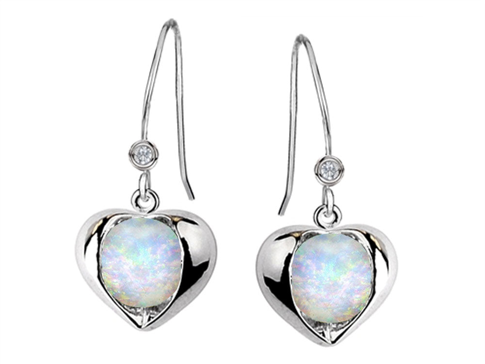 Star K™ Round 6mm Created Opal Heart Hook Earrings