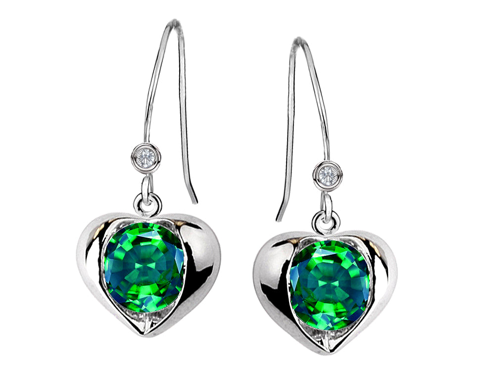 Star K™ Round 6mm Simulated Emerald Heart Hook Earrings