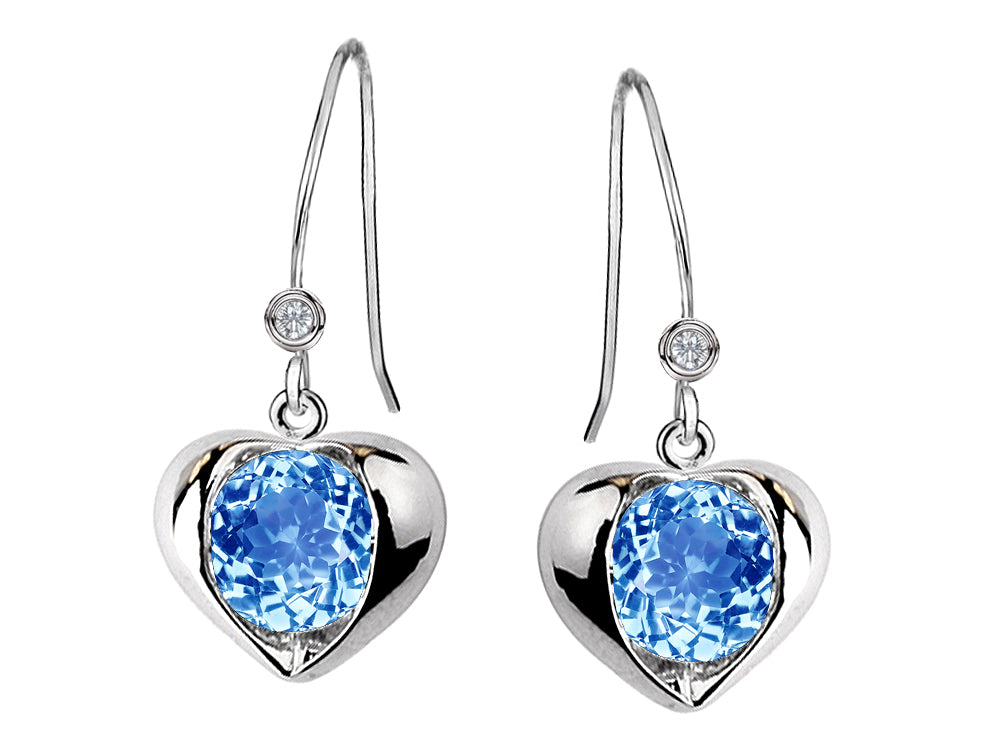 Star K™ Round 6mm Simulated Blue Topaz Heart Hook Earrings