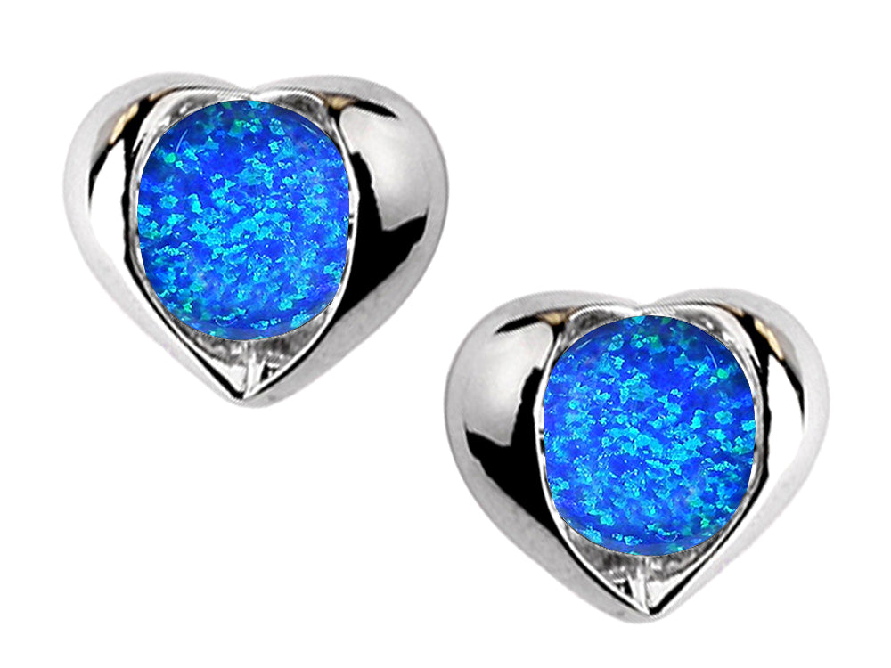 Star K™ Round 6mm Blue Created Opal Heart Earrings