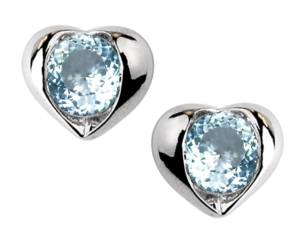 Star K™ Round 6mm Simulated Aquamarine Heart Earrings