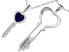 Star K™ His and Hers Key to my Heart Couple 2pcs Pendant Necklace Set with Simulated Sapphire