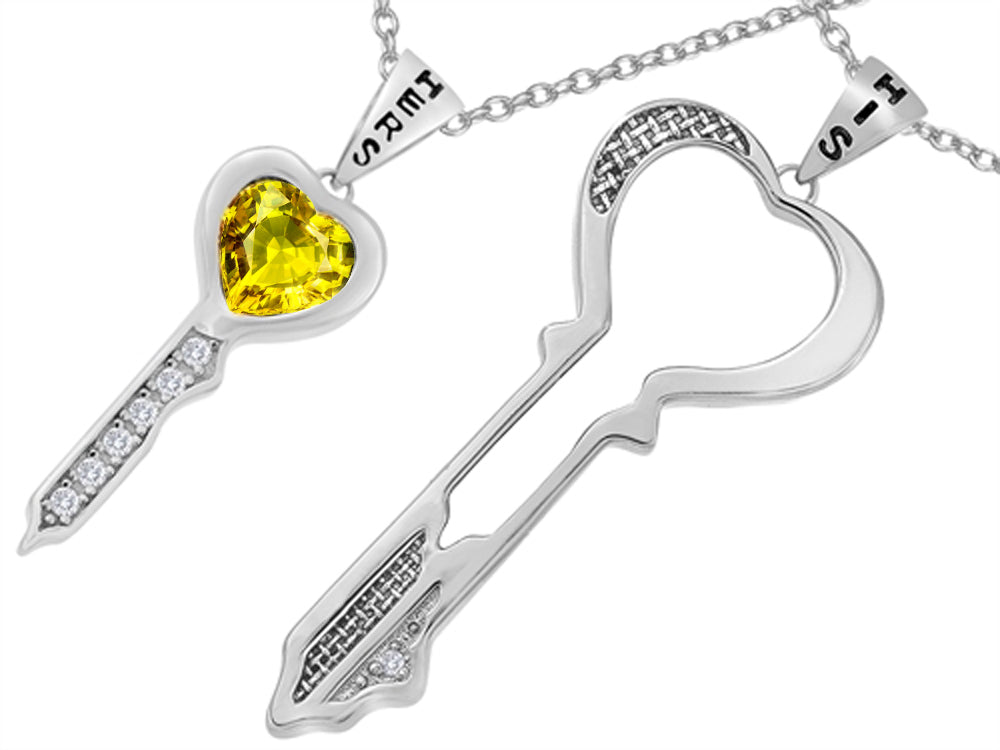 Star K™ His and Hers Key to my Heart Couple 2pcs Pendant Necklace Set with Simulated Citrine