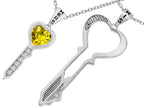 Star K™ His and Hers Key to my Heart Couple 2pcs Pendant Necklace Set with Simulated Citrine