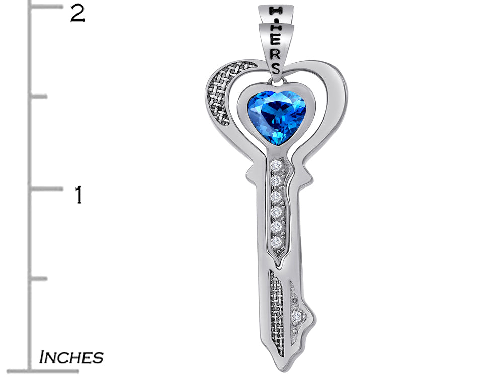Star K™ His and Hers Key to my Heart Couple 2pcs Pendant Necklace Set with Simulated Blue Topaz